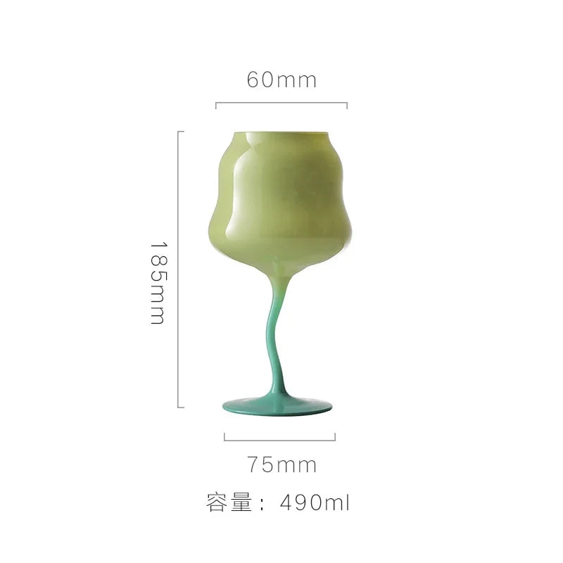 Cream Style High Footed Glass Cup Creative Colored Red Wine Glass Wine Glass Cocktail Glasses Liquor Container Home Drink Ware