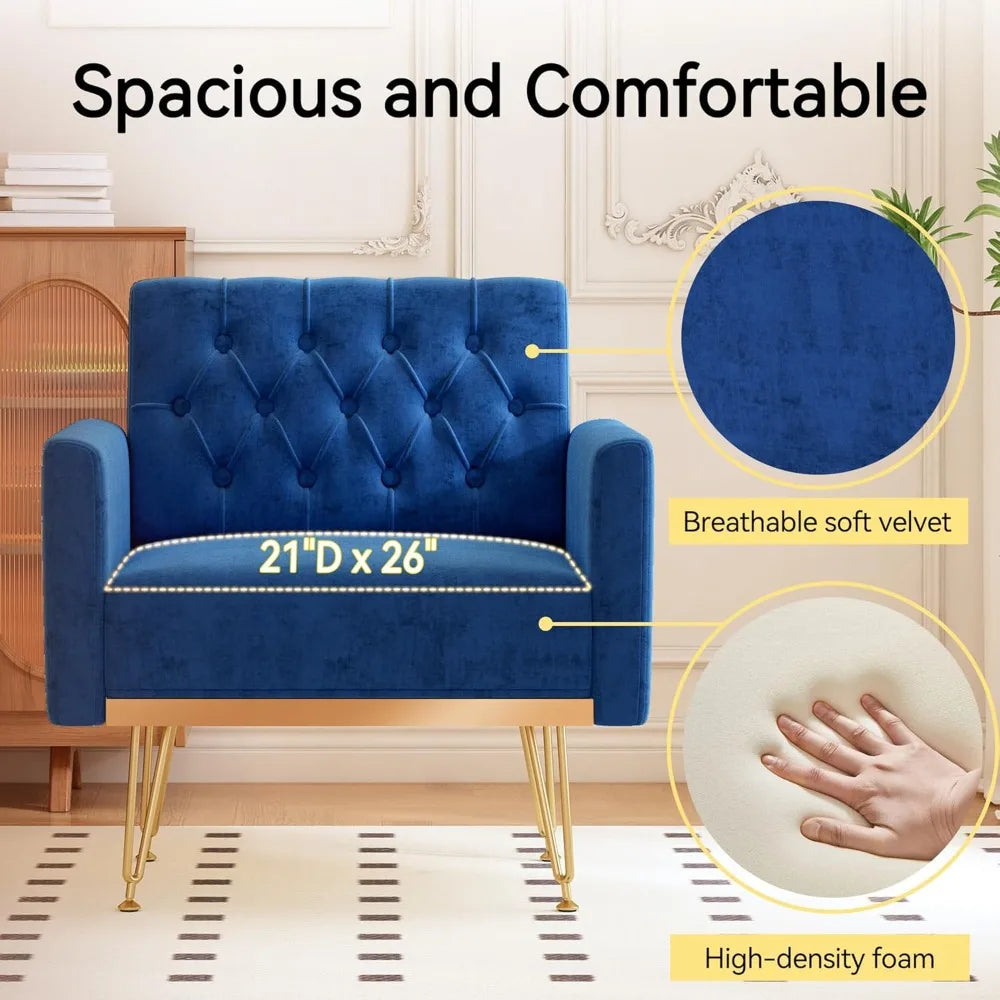 Mid-Century Modern Velvet Accent Chair – Oversized Upholstered Reading Armchair