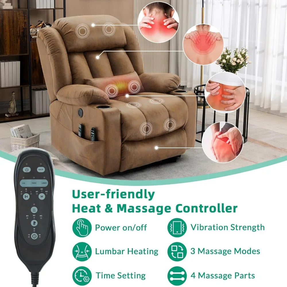 Tall Man Dual Motor Power Lift Recliner Chair with Extended Footrest, Oversized Lay Flat Sleeper Electric Recliner W/Heat
