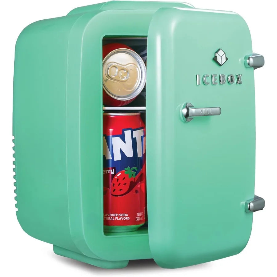 Mini Fridge for Bedroom Refrigerator Portable Cooler Warmer for Makeup Office Home Mini 4L 6-Can Mint Green