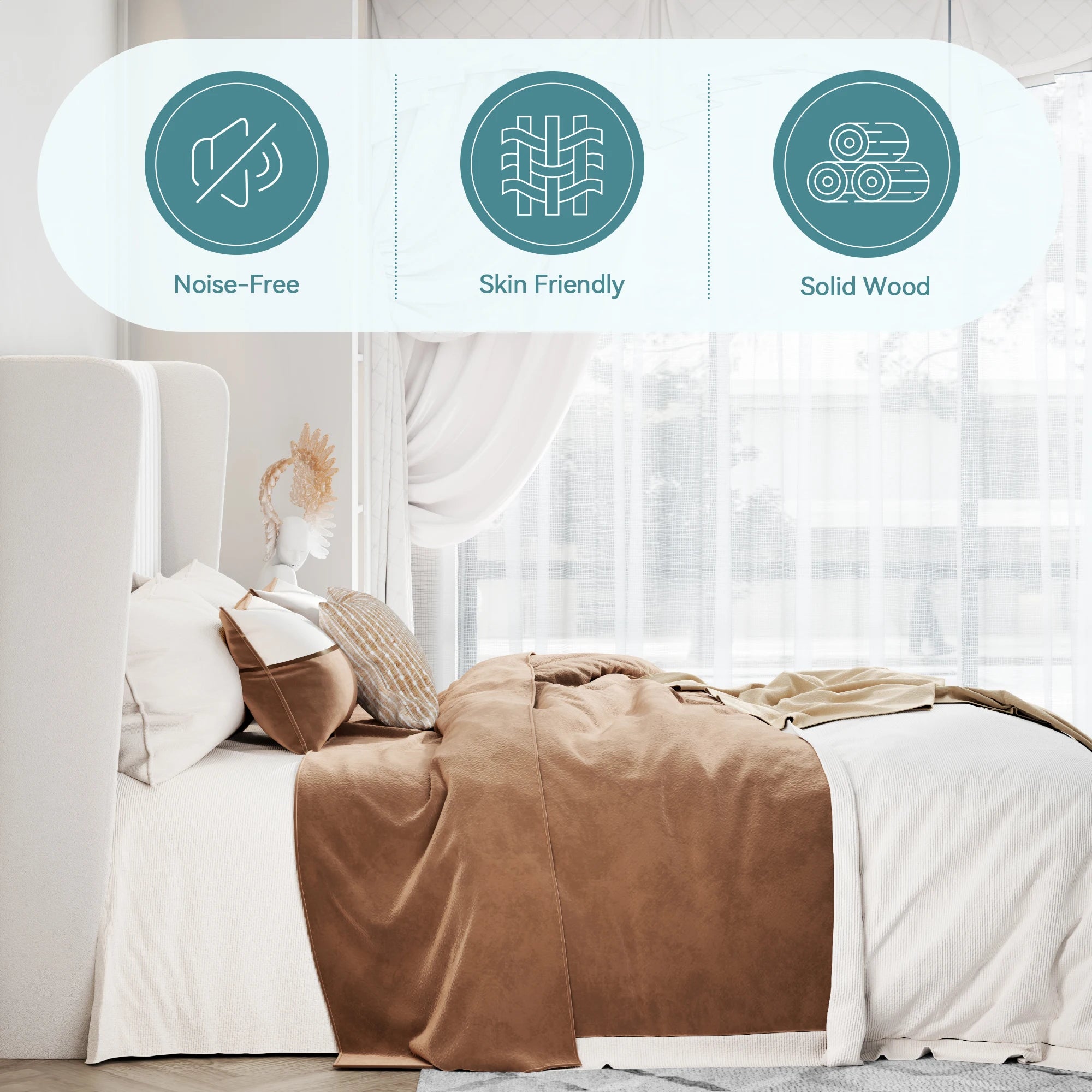 Velvet Upholstered Bed Frame – Vertical Channel Tufted Wingback Headboard