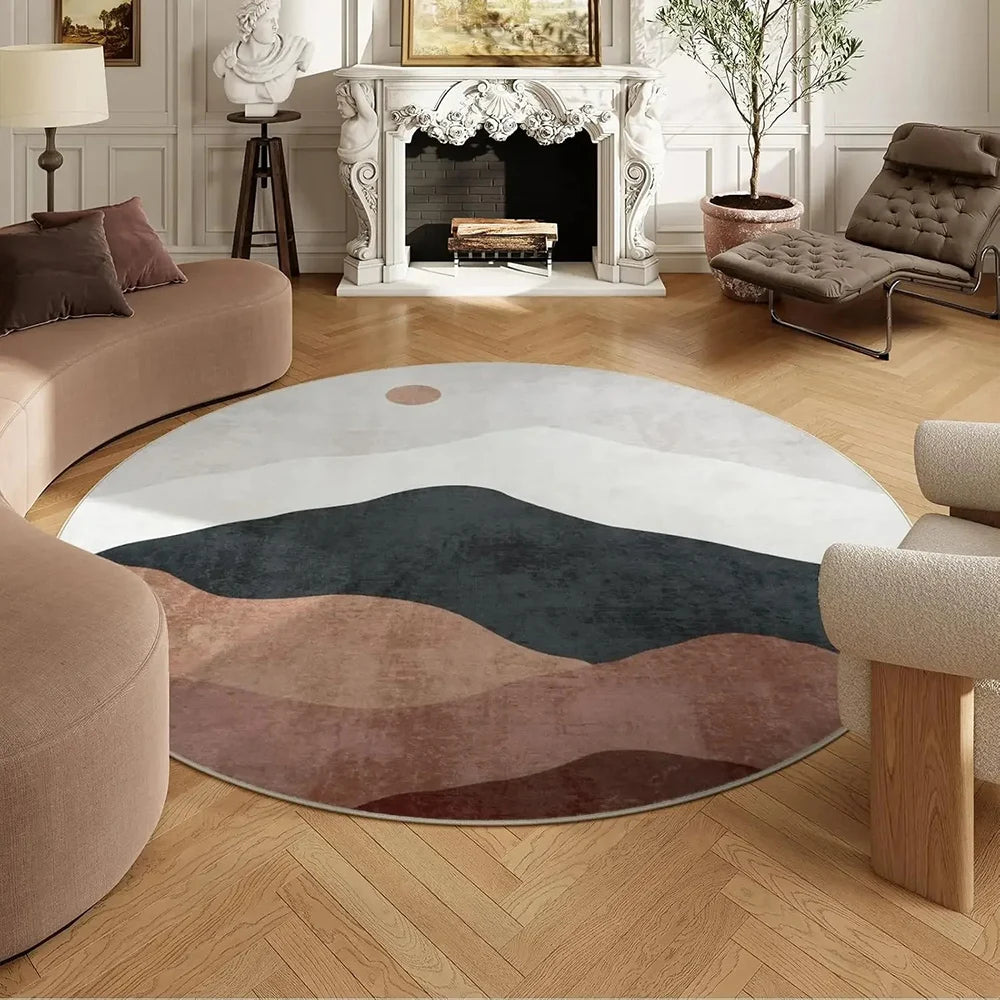 VIKAMA Faux Cashmere Carpet Simple Pattern Living Room Mat Bedroom Sofa Coffee Table Round Rug Non-Slip Washable Home Decor