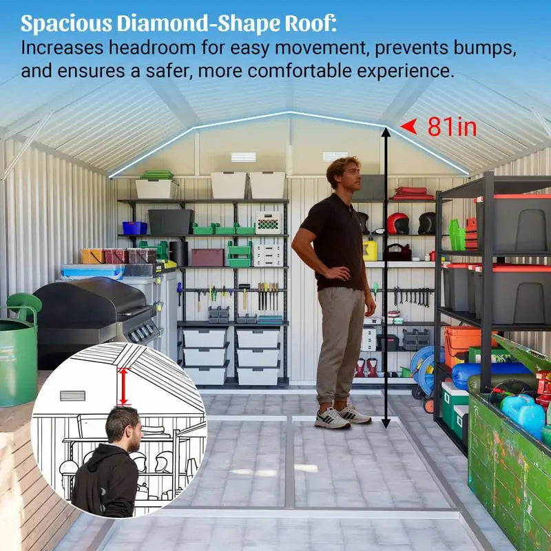 Outdoor Steel Storage Shed – 10 ft × 12 ft Heavy-Duty Tool Shed