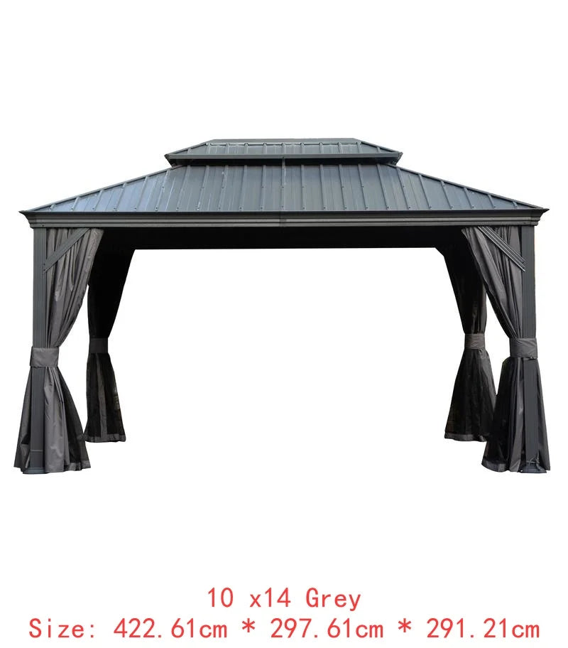 14x22 Hardtop Gazebo, Upgraded Metal Canopy with Drainage System, Dual-Layer Galvanized Steel Roof, Includes Curtains &