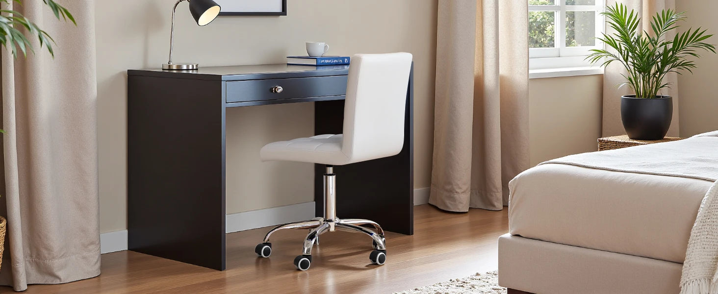 Furmax Mid-Back Office Task Chair Ribbed PU Leather Executive Chair Modern Adjustable Home Desk Retro Comfortable Work Chair 360