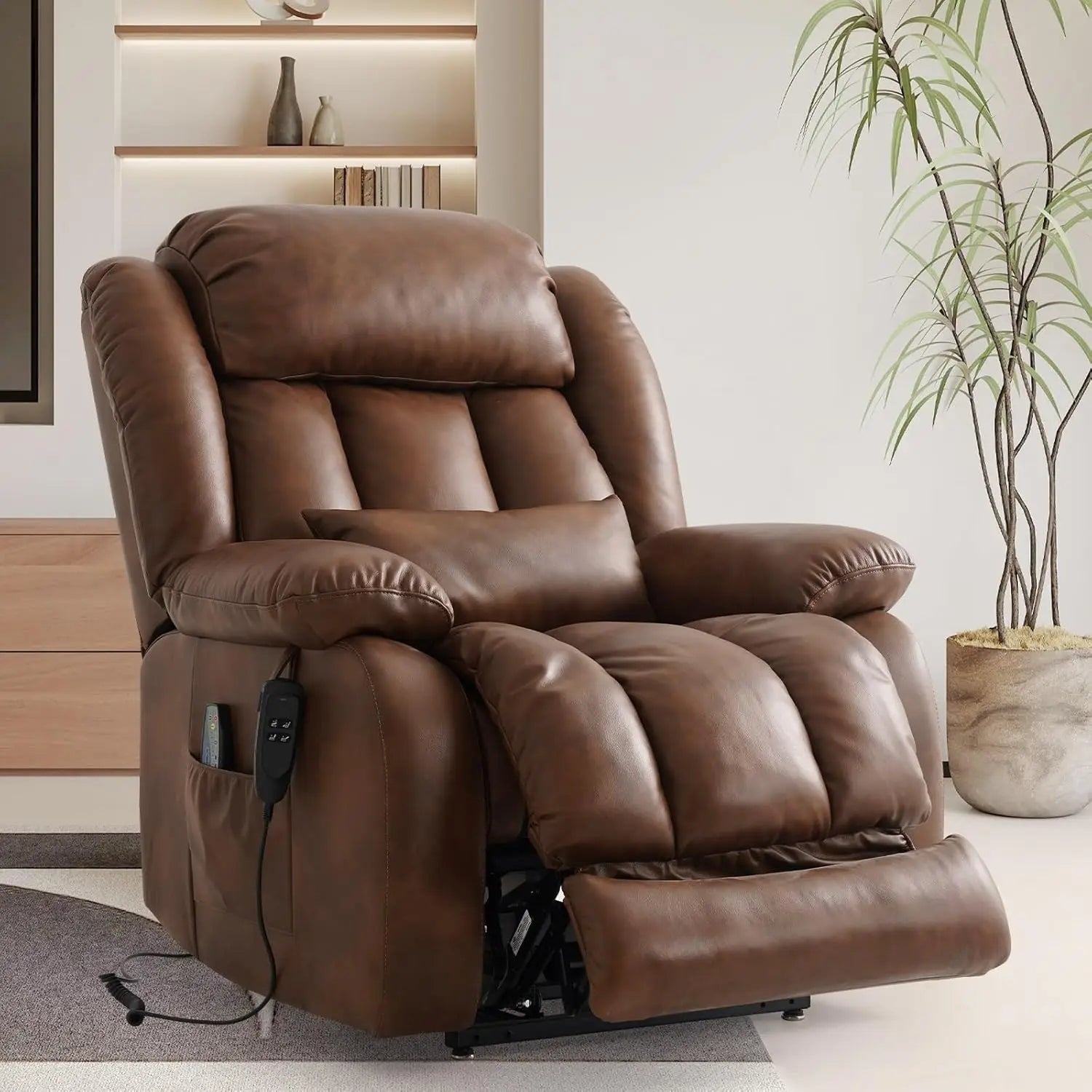 Power Lift Recliner Chair for Elderly with Heat And Massage Dual Motor Breathable Leather Recliner Chair for Sleeping