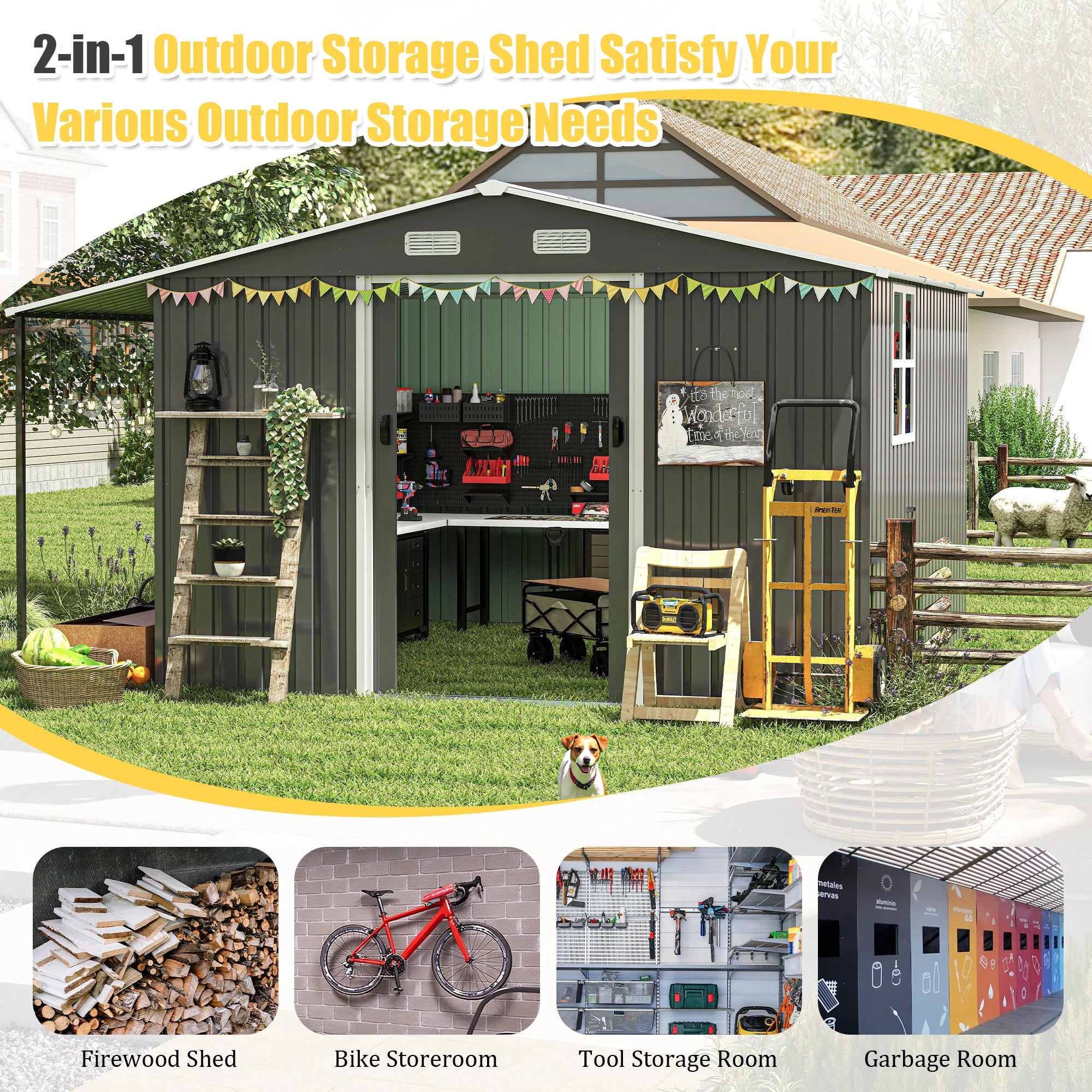 Outdoor Metal Storage Shed – 10 ft × 12 ft Extra Large Steel Shed