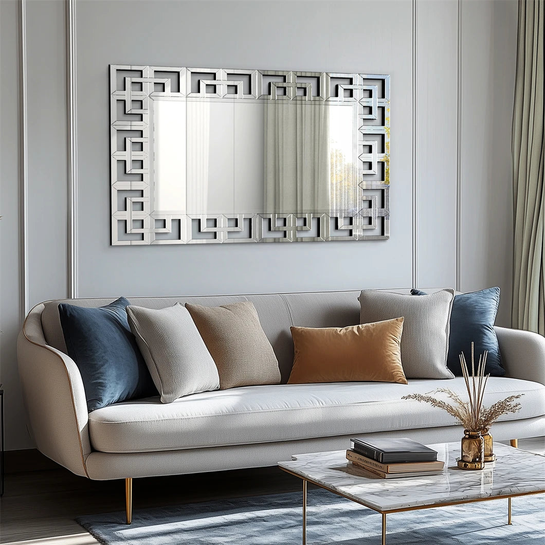 Rectangular Large Wall Mirror Modern Accent Mirror Living room Decor Mirror w Grecian Venetian Frame Edge Home Bathroom Bedroom