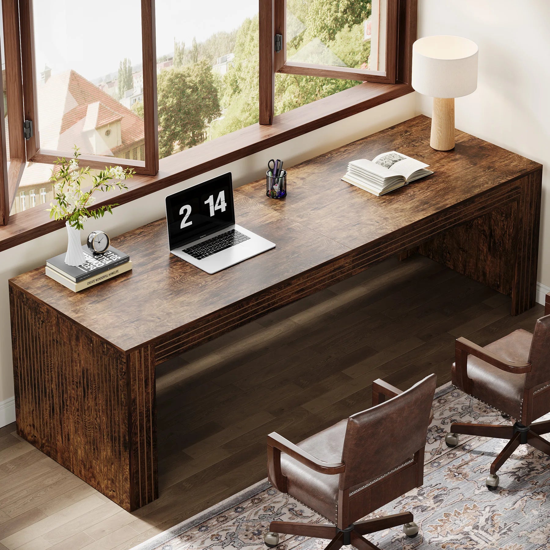 Tribesigns 79-Inch Extra Long Desk, Two Person Double Desk for Home Office, Wooden Long Computer Desk Writing Table for Office