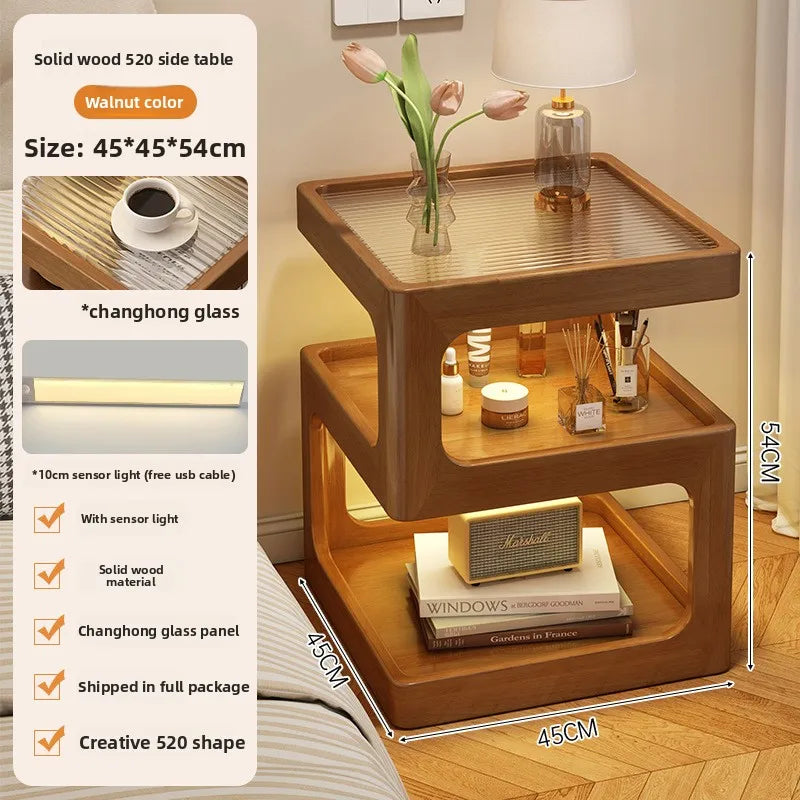 All solid wood bedside table Modern simple bedside table A few light luxury high-end home bedroom bedside storage table