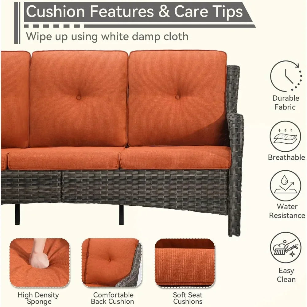 Outdoor Couch Wicker Patio Sofa - 3-Seat Patio Sofa with Deep Seating and Comfortable Cushions for Porch Deck Balcony Garden