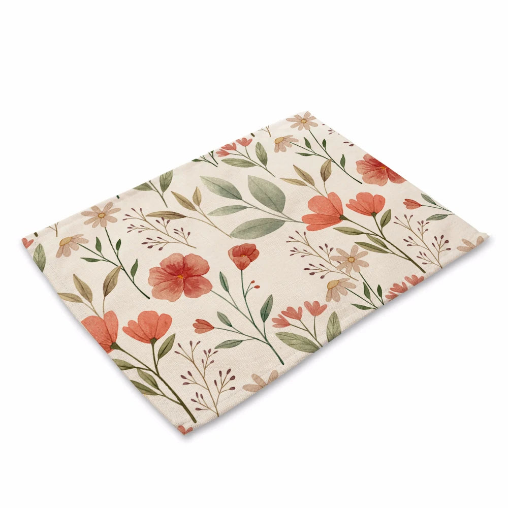 Bohemian Floral Pattern Placemat Kitchen Decor Cotton Linen Boho Dining Table Mats Coaster Pad Bowl Coffee Cup Mat 40X30cm