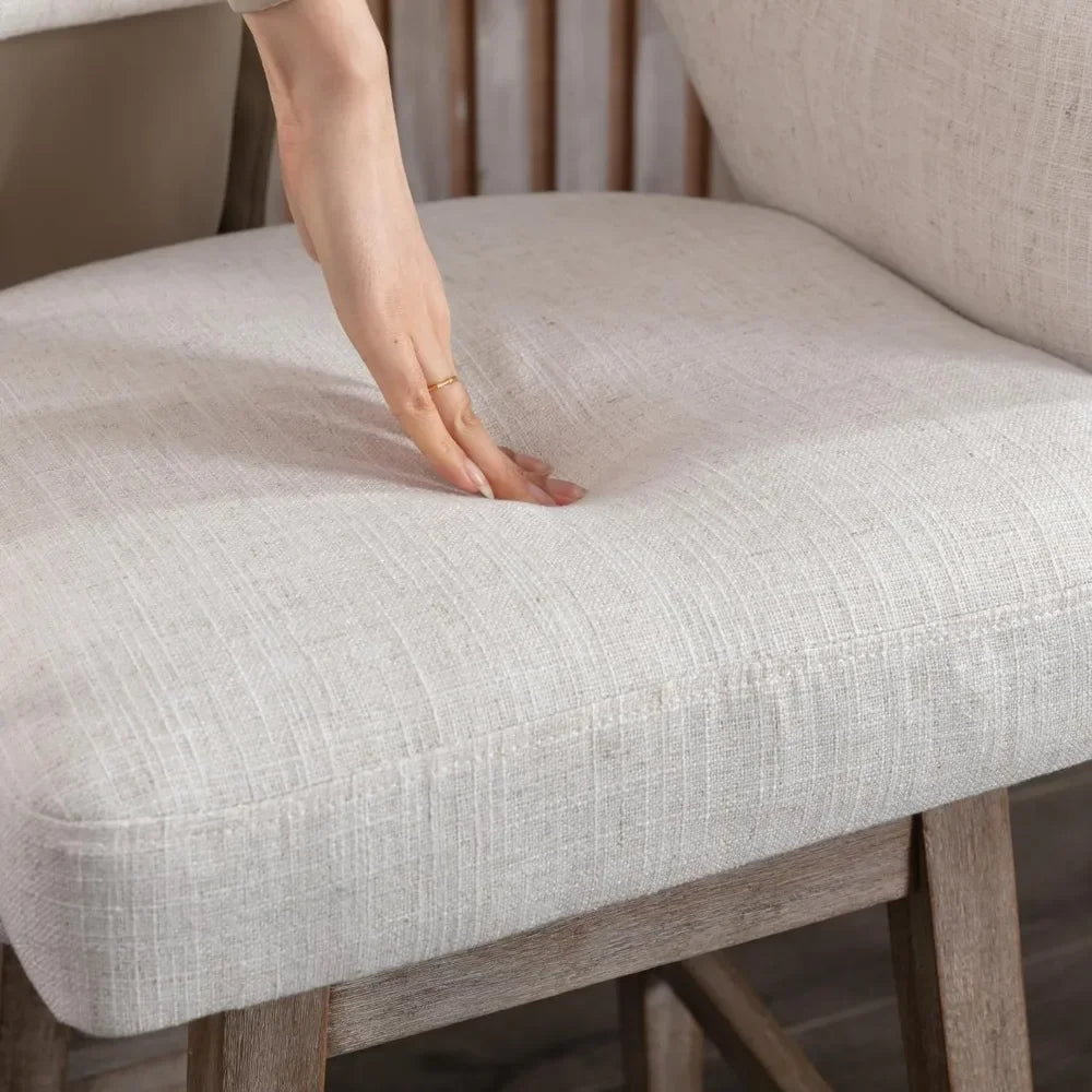 27″ Counter-Height Swivel Bar Stools – Linen Upholstered with High Back (Set of 2)