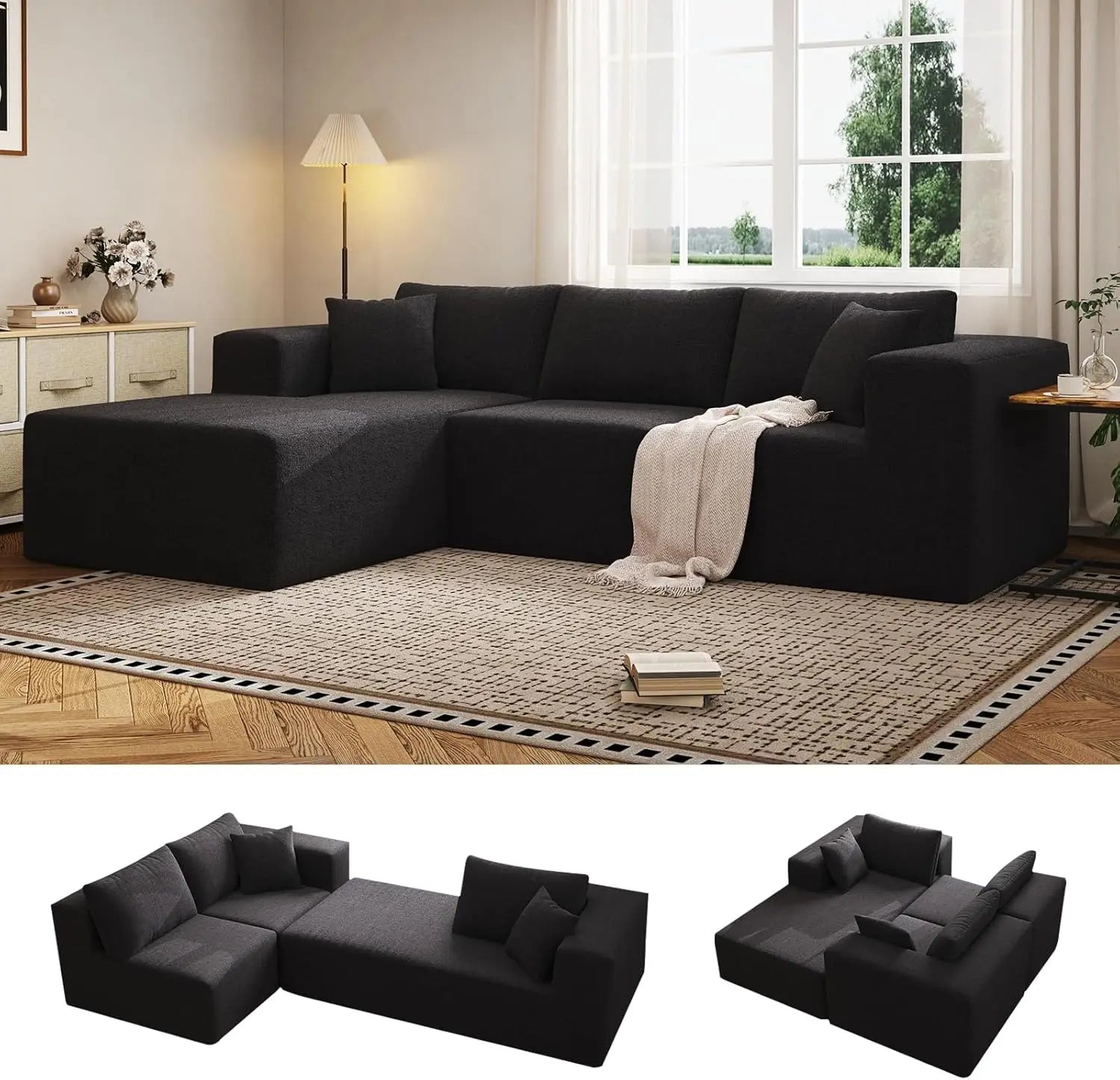 Modular Sectional Sofa – 107″ L-Shaped Cloud Couch with Chaise (4-Seater)