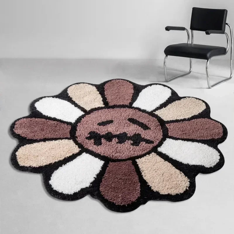 Aesthetic Sunflower Rug Fluffy Thickening Carpet Kawaii Smiling Flower Mat Jack Tufted Carpet Antislip Bathroom Rug Room Decor