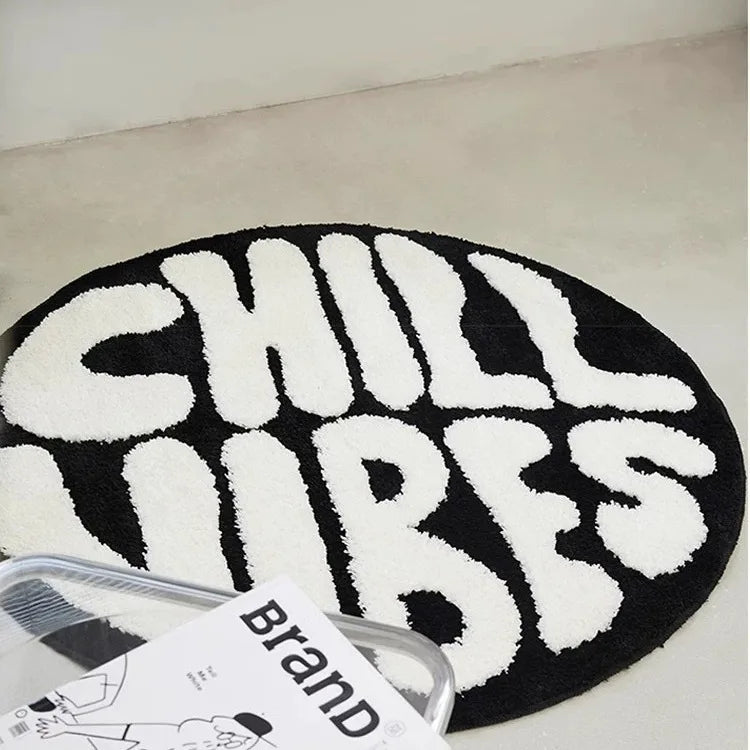 Simple Round Tufted Bedroom Rug Soft Fluffy Letters Mat Bedside Carpet Floor Anti Slip Mat Aesthetic Home Sofa Room Decor