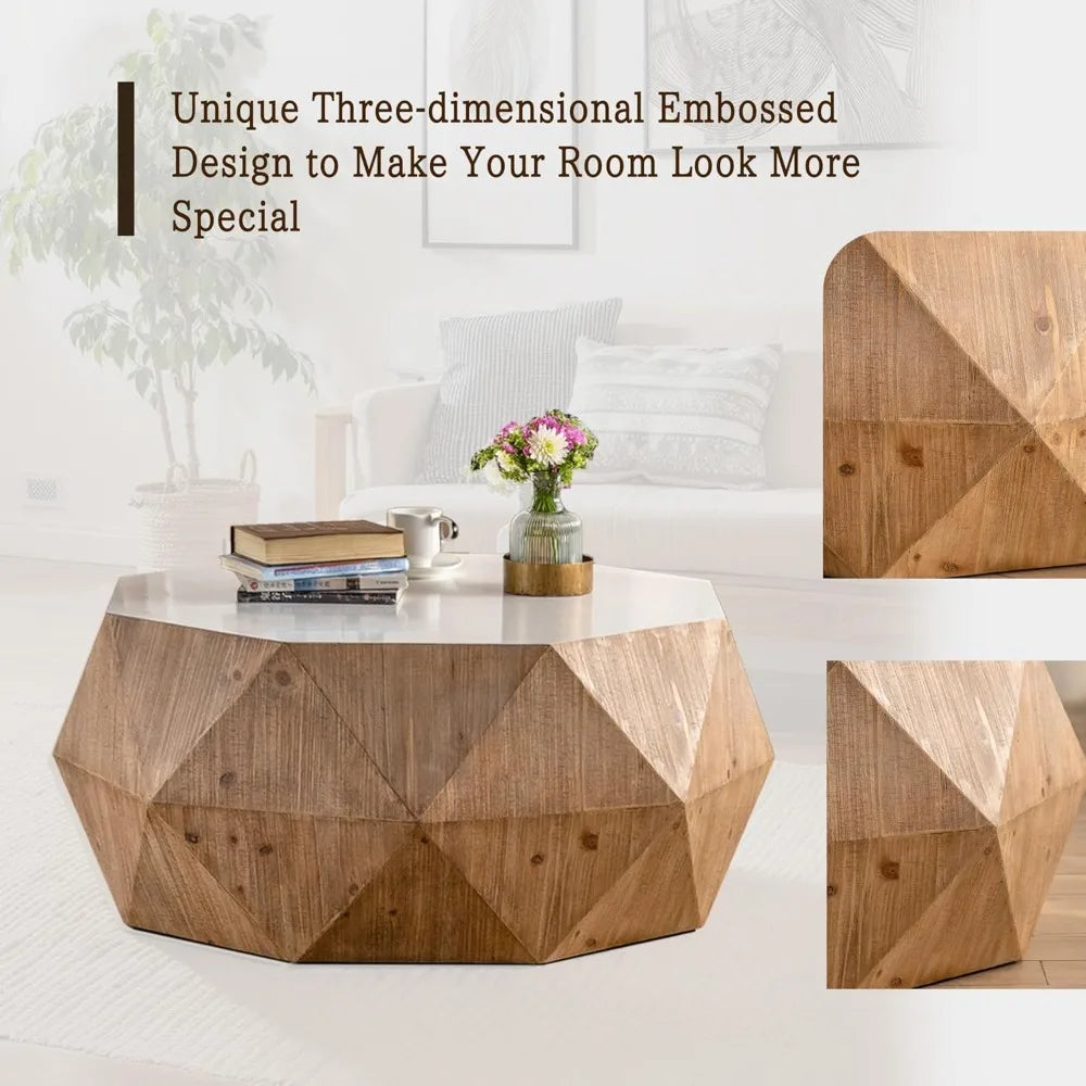 38” American Retro Drum Coffee Table – White Vintage Center Table