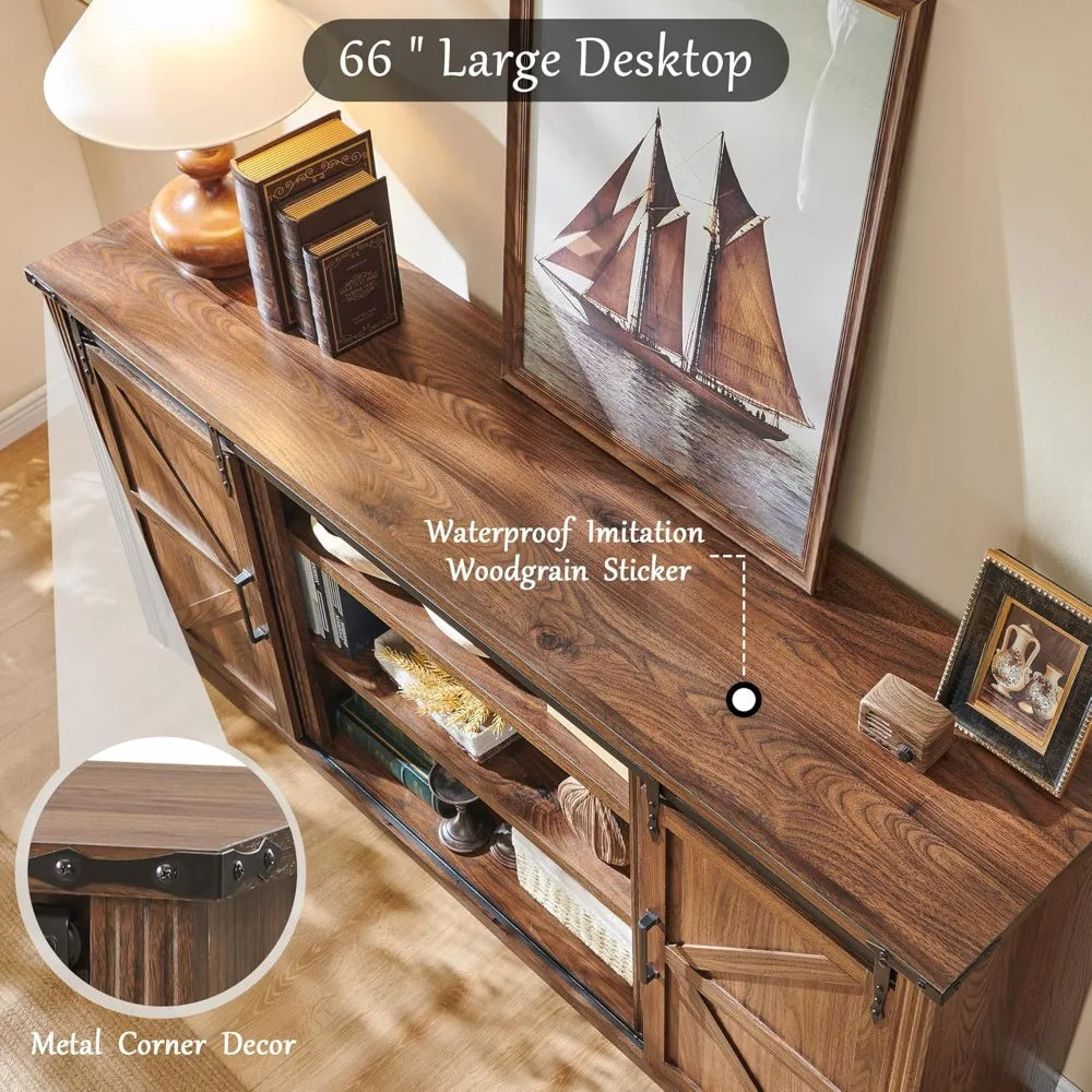 Farmhouse TV Stand for 75+ Inch TV, 32" Tall Entertainment Center w/4 Drawers & Sliding Barn Door, Rustic Media Console w/Stora