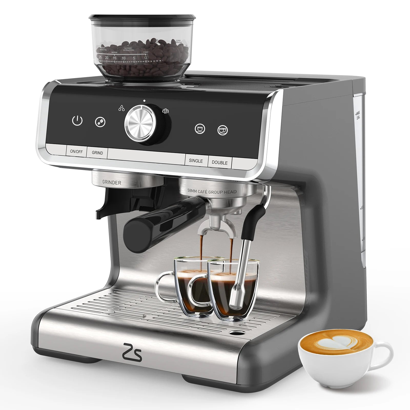 Professional Espresso Machine with Built-In Grinder & Milk Frother – 20 Bar Barista Coffee Maker