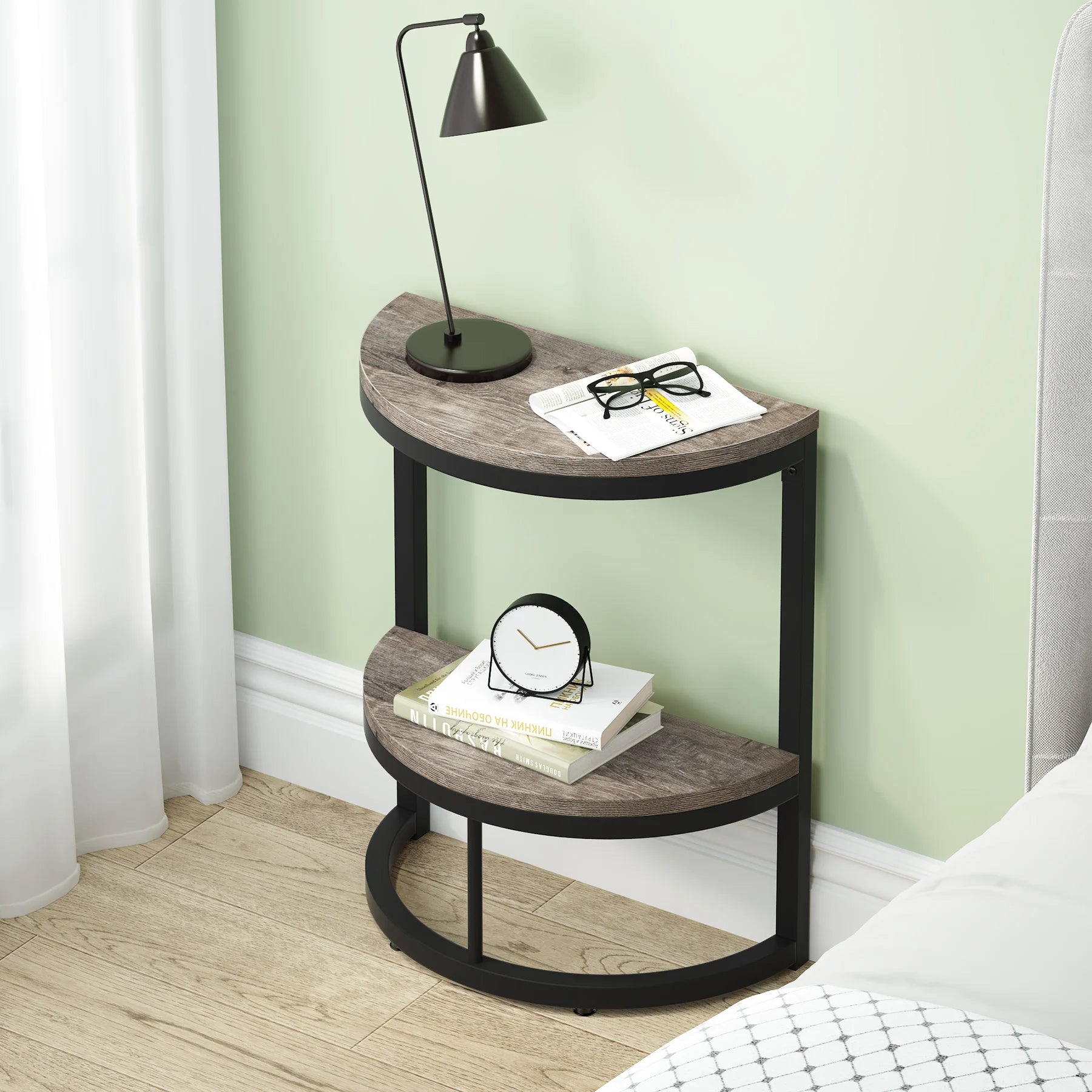 Tribesigns End Table Semi Circle, Small Half Round Side Table with Storage Shelf, Accent Table Slim C Table for Sofa Couch