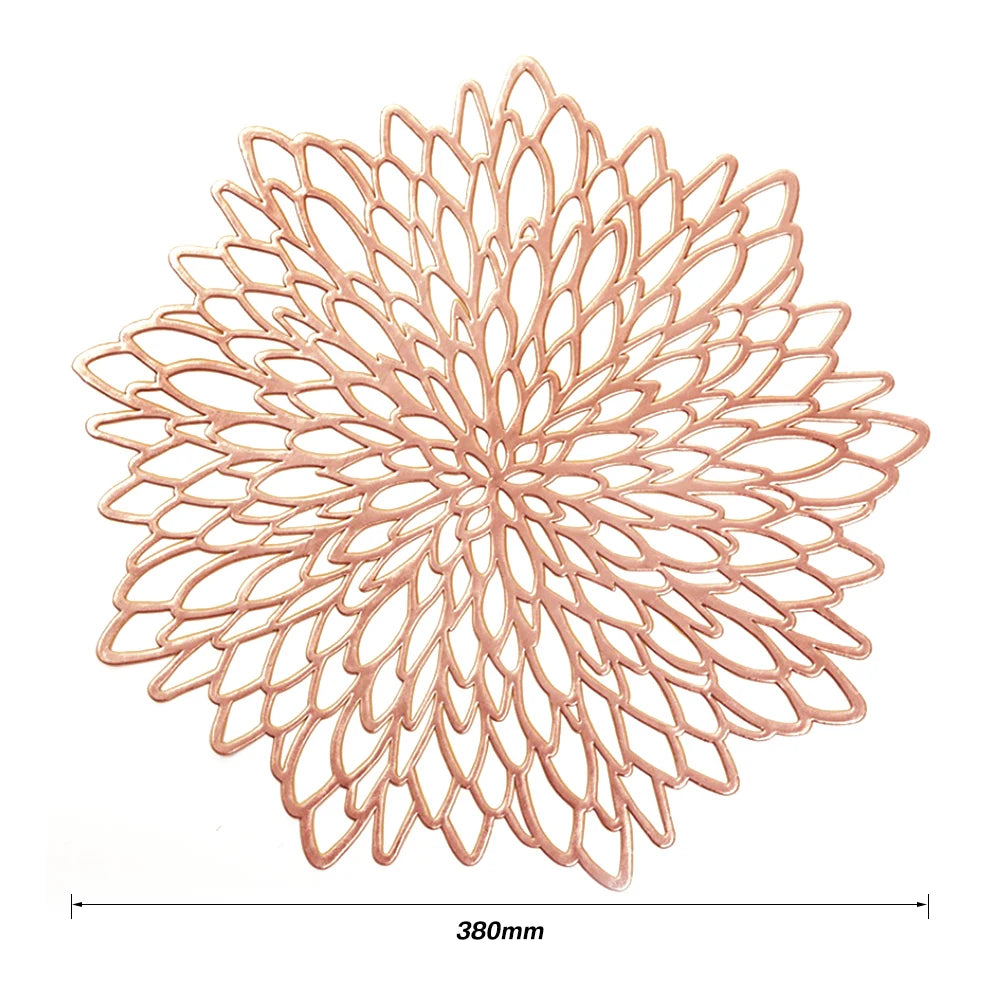 4 PC/6 PC Gold Placemats Coasters Round Wipeable Vinyl Table Mats for Christmas Thanksgiving Dining Table Party Home Decoration