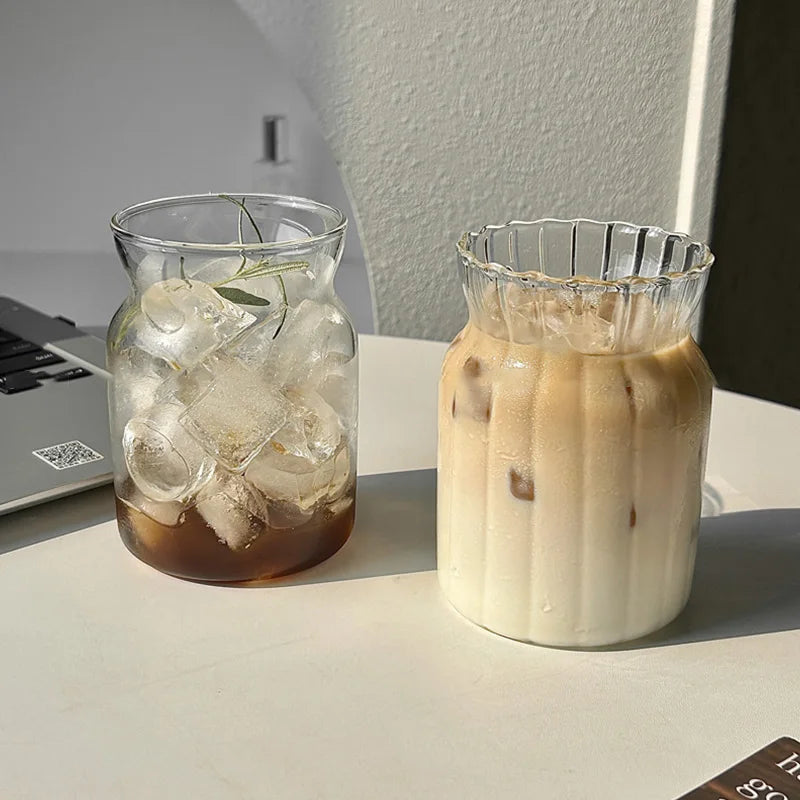 Ins Glass Cup High Borosilicate Tumbler Drinkware Milk Tea Cups Juice Coffee Mug Latte Glass Heat-resistant Stripe Water Glasses