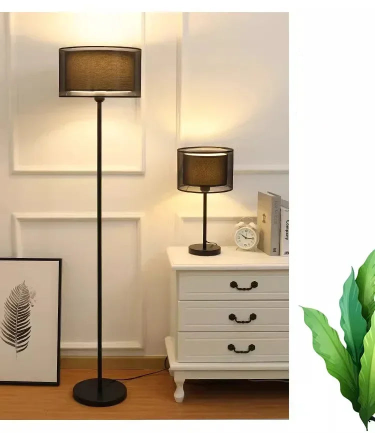 LED Modern Creative Circular White Black Fabric Lampshade Floor Lamp Living Room Bedroom Home Indoor Atmosphere Decoration Light