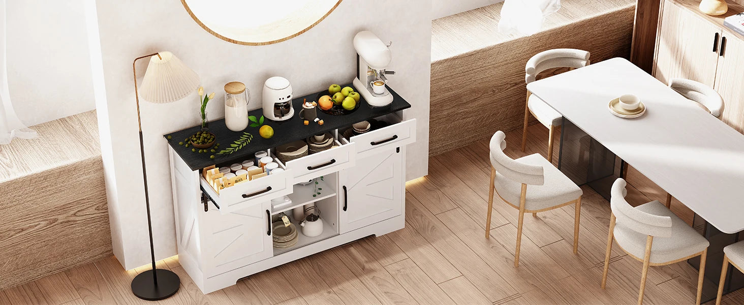 Redlife Sideboard Buffet Cabinet 53.5'' Coffee Bar Storage Cabinet w/ Adjustable Shelves  Sliding Doors for Dinning Room Kitchen