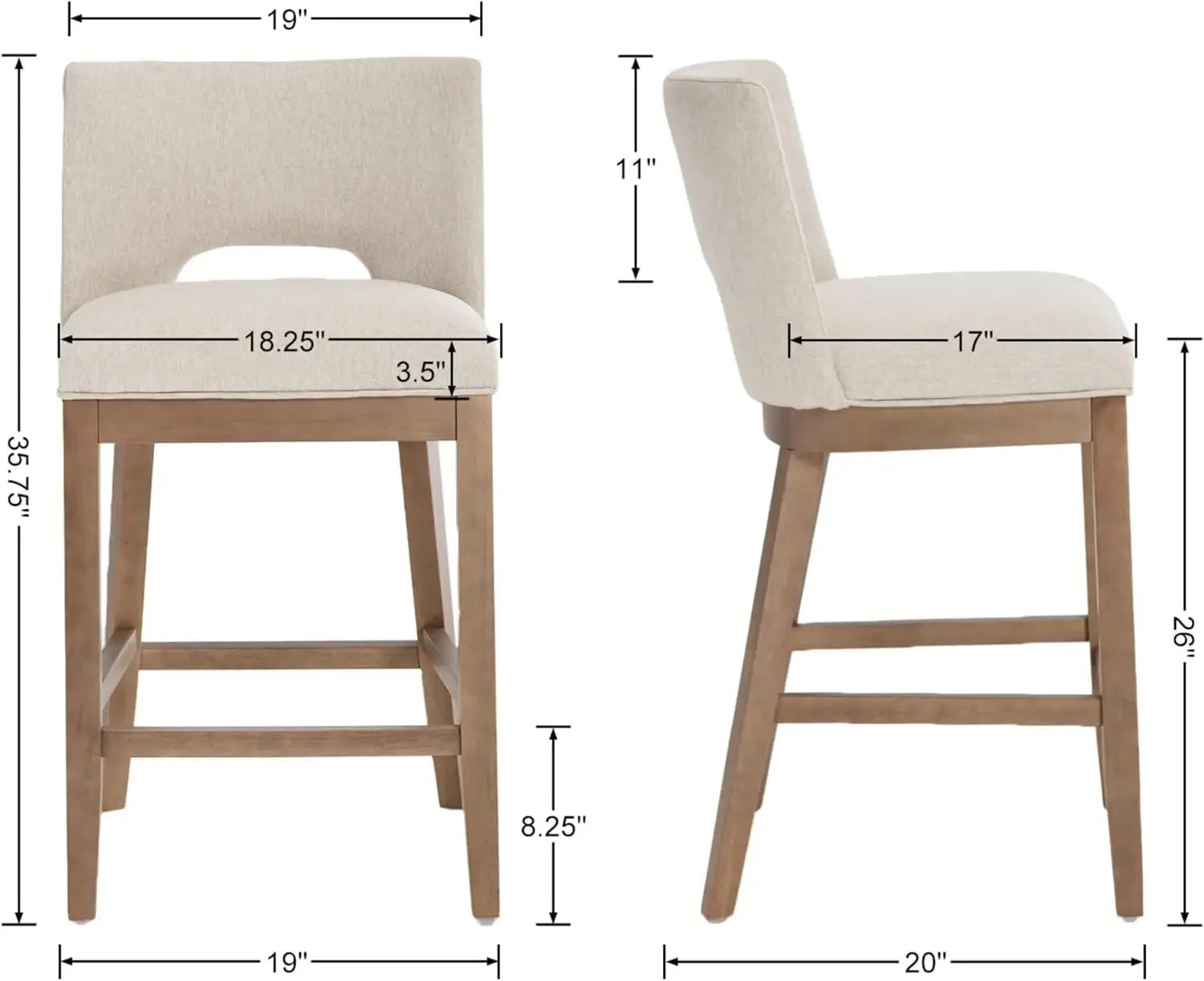 Farmhouse Counter-Height Bar Stools – Linen Upholstered with Open Back (Set of 4, Beige)