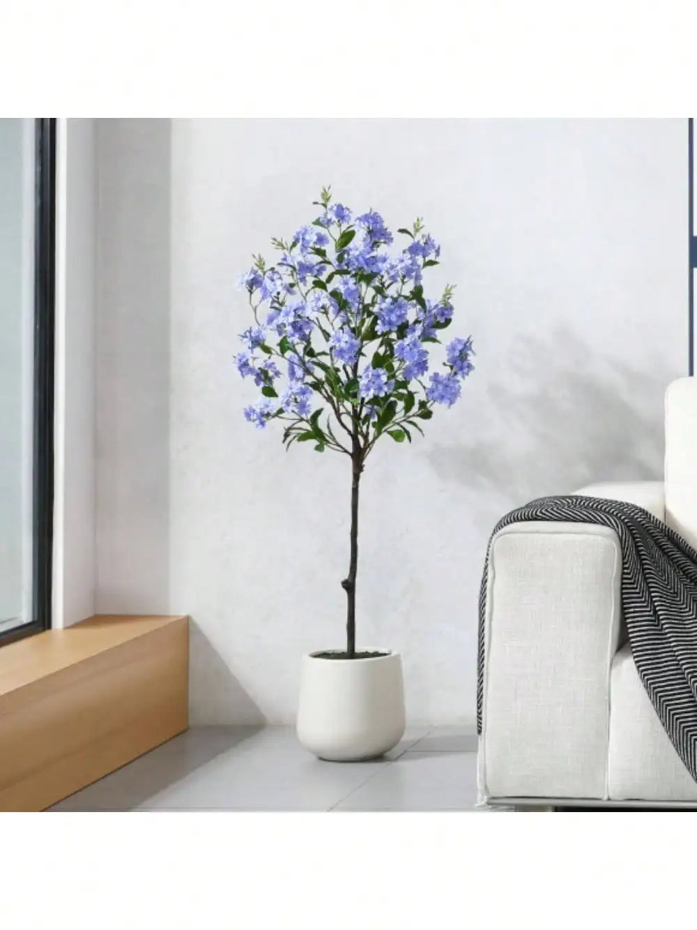 Artificial Tree,  Artificial Disassembled Blue Snowflake Tree with Oval White Pot - Artificial Tree for a Festive Atmosphere