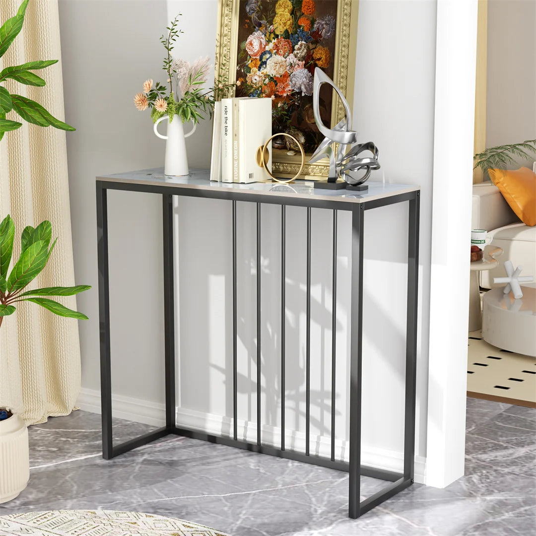 LUVODI Rectangle Console Entry Table Storage Accent Table Behind Sofa for Entryway with Black Metal Frame,