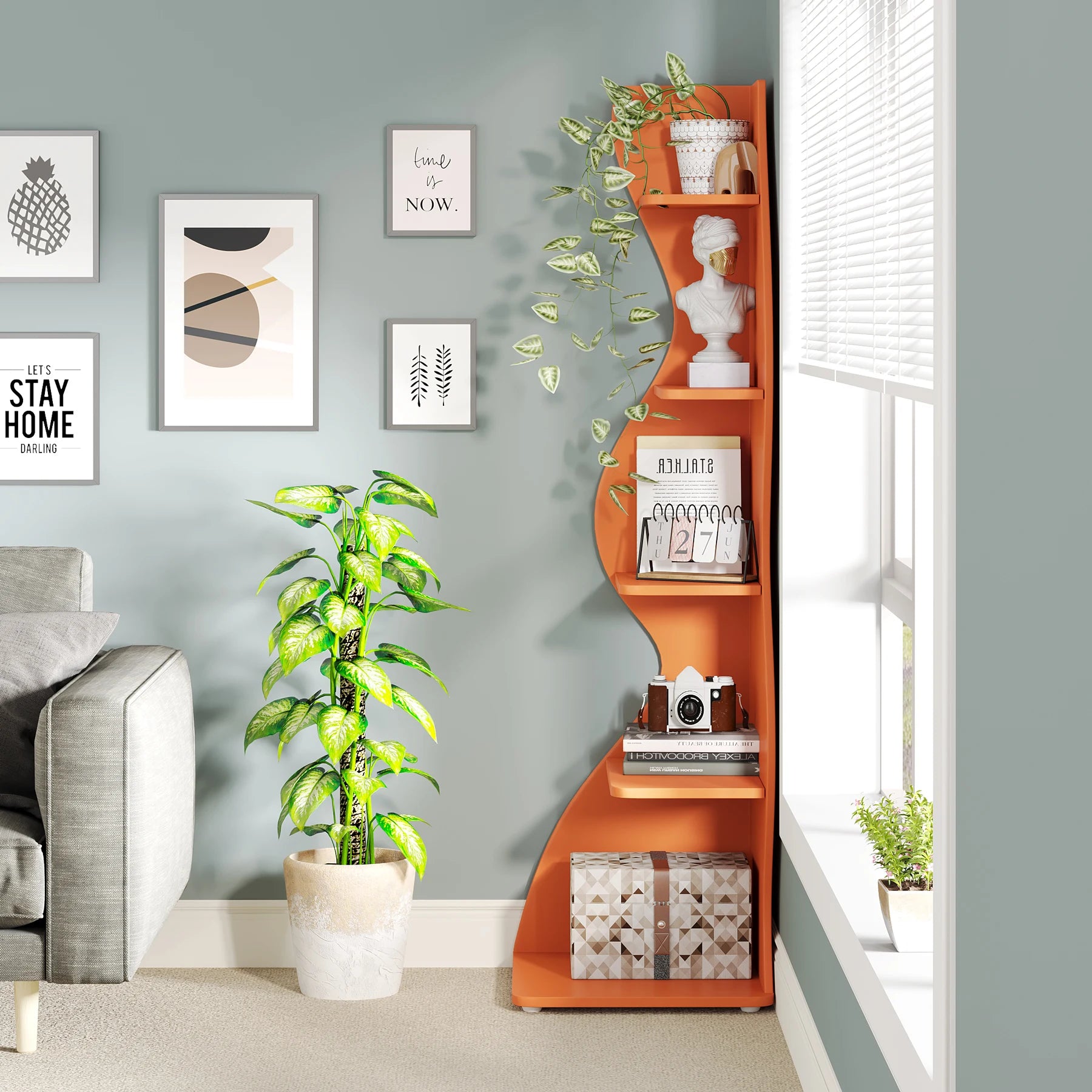 Tribesigns Modern 5-Tier Corner Bookshelf – Wall Corner Storage Rack & Plant Stand