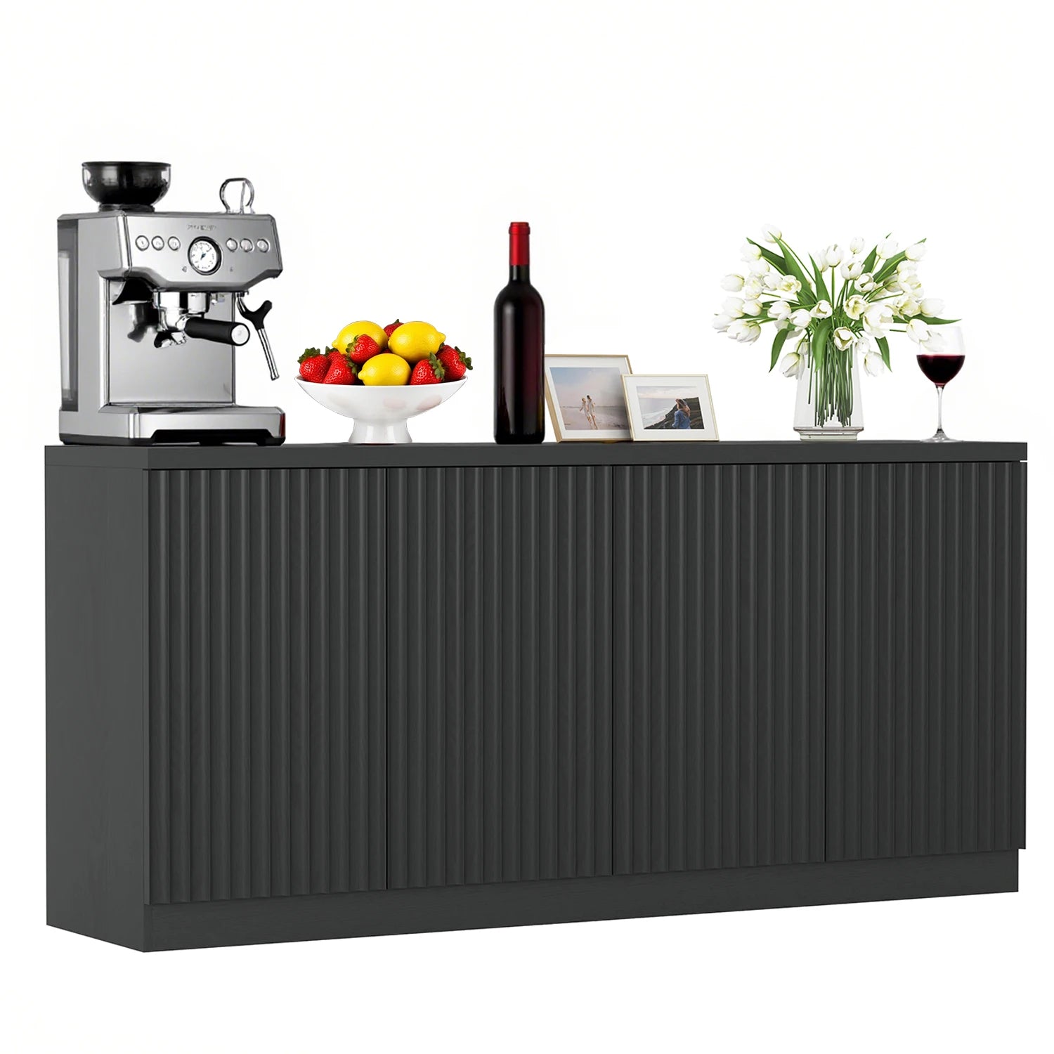 63‘’Fluted Sideboard with Storage 4 Doors & Adjustable Shelves Buffet Cabinet Large Modern Credenza Accent Console Cabinets