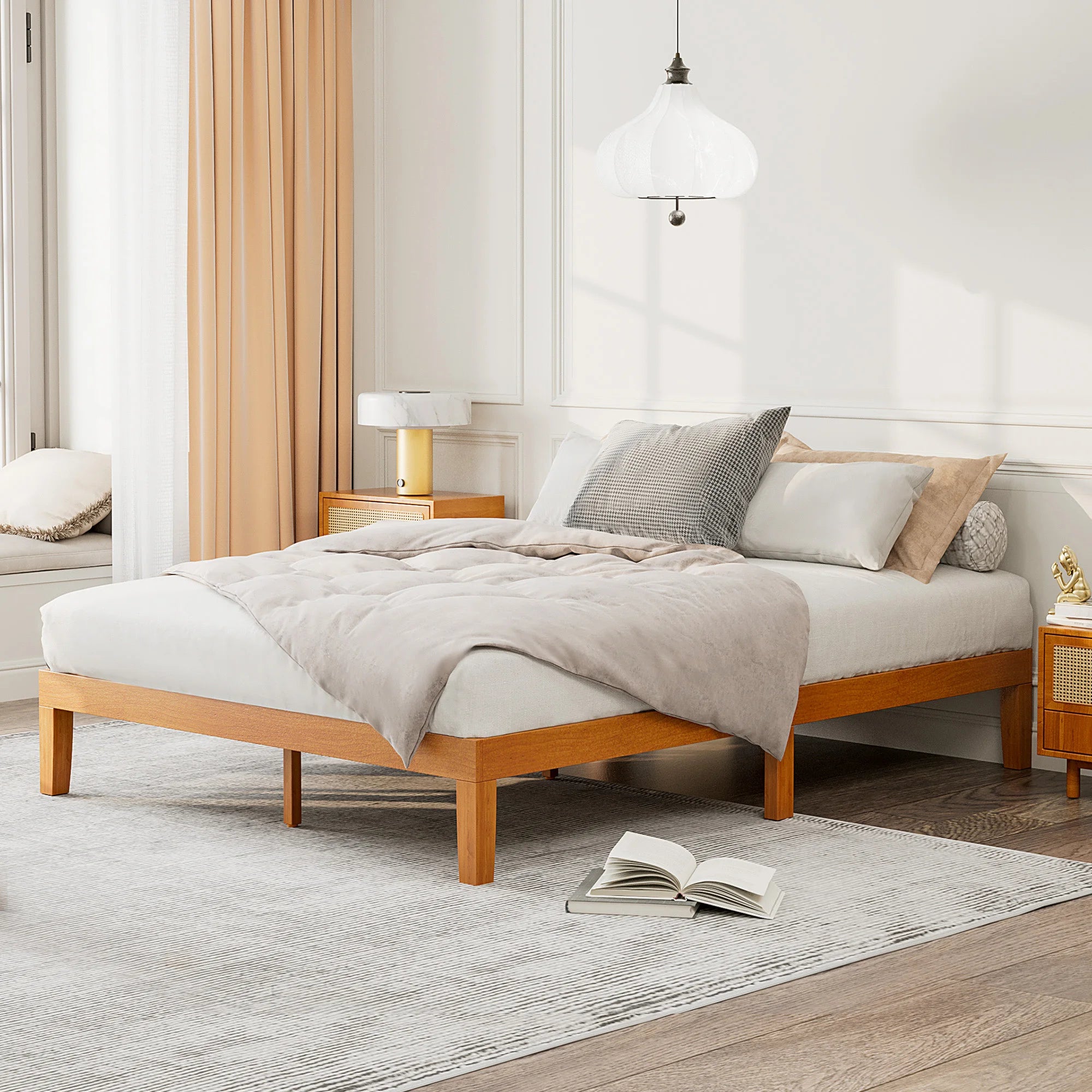 Solid Wood Bed Frame – Multiple Sizes Available with Sturdy Wood Slat Support