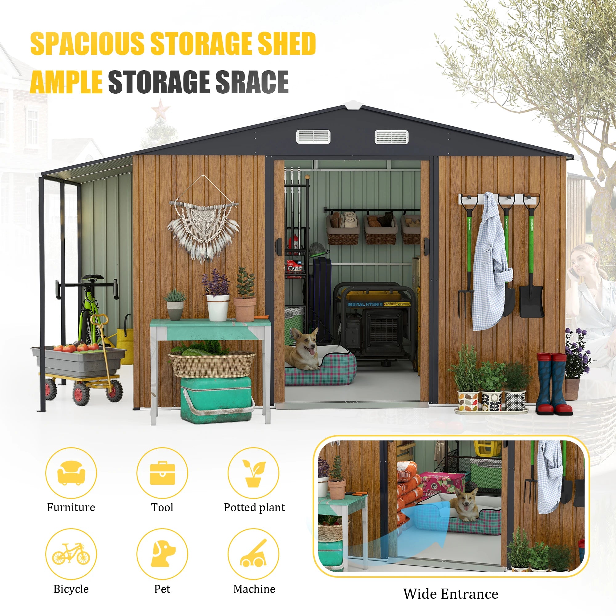 Outdoor Metal Storage Shed – 10 ft × 12 ft Extra Large Steel Shed