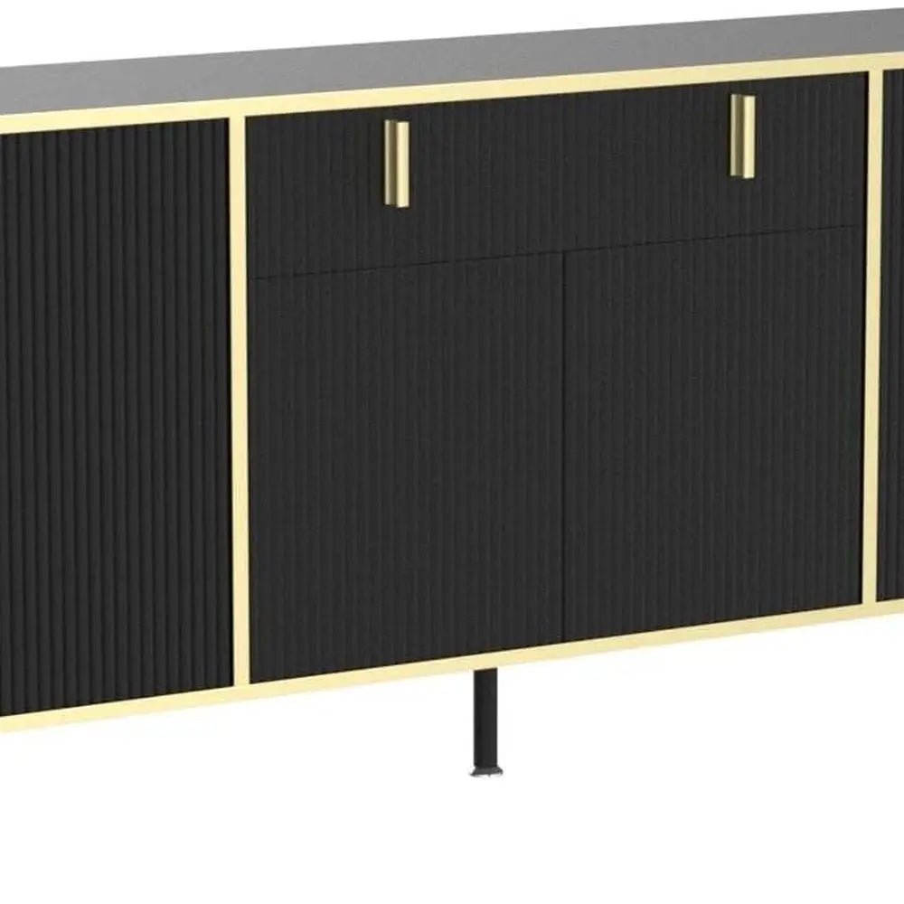 Black & Gold Buffet Cabinet with Drawers and Pop-Up Doors, Modern Sideboard Storage for Living Spaces (63W x 15.7D x 31.5H)