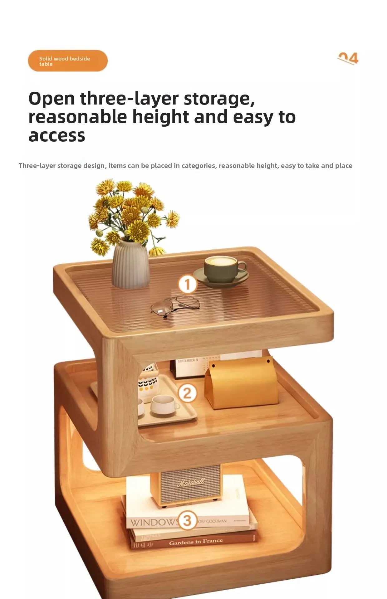 All solid wood bedside table Modern simple bedside table A few light luxury high-end home bedroom bedside storage table