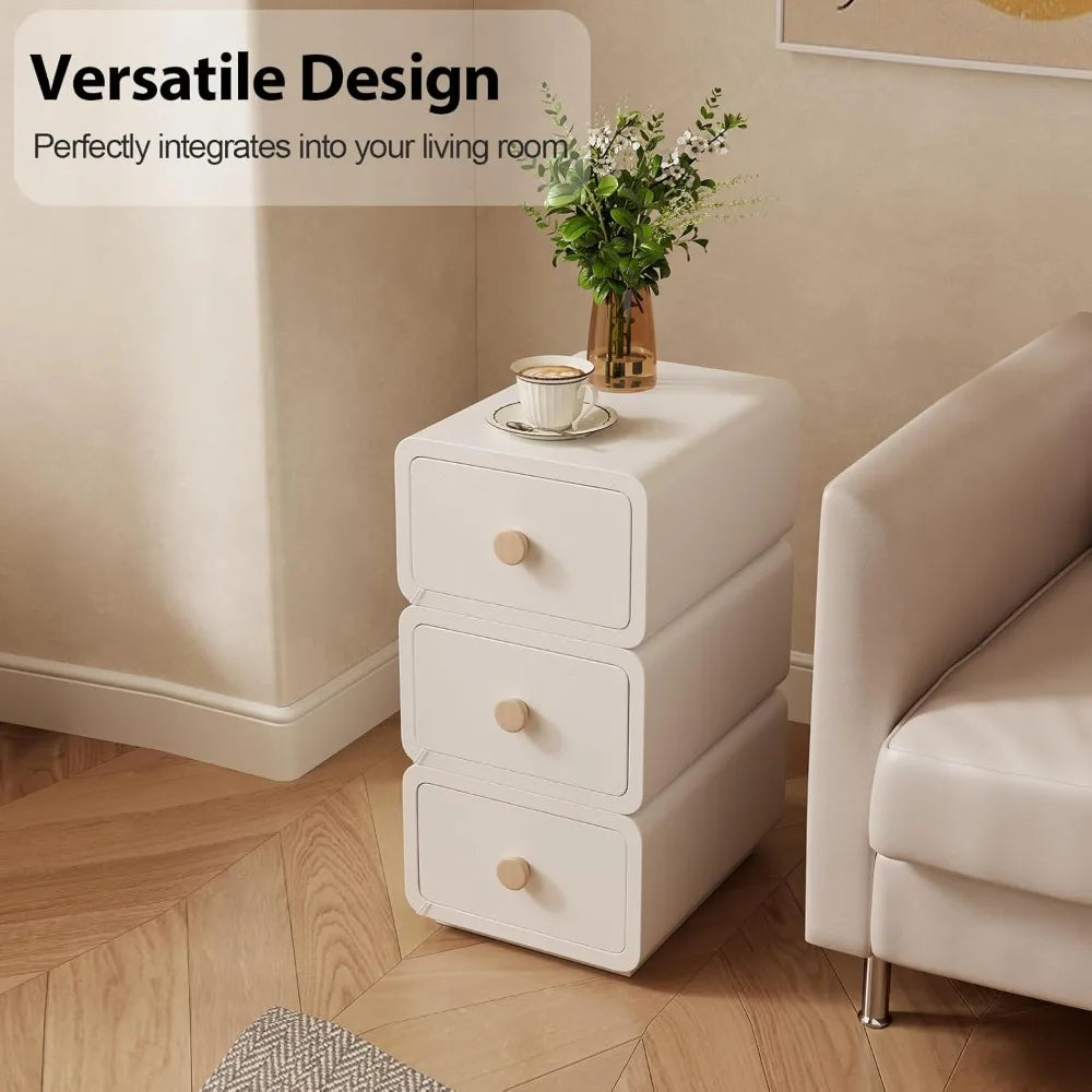 Contemporary Slim Nightstand with Storage Drawers for Bedrooms, Dormitories, and Living Spaces