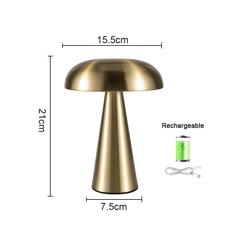 Rechargeable Table Lamp Bedroom Decoration Bar Living Room Bedside Mood Lights Touch Three Level Dimming Metal Mushroom Lamps