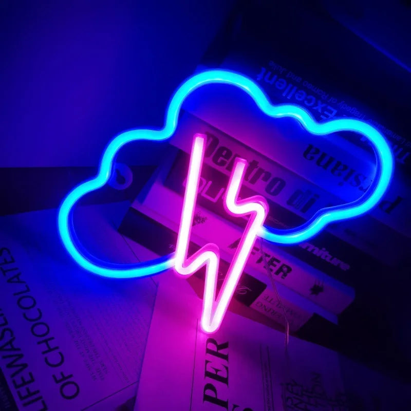 Lightning LED Neon Sign Clouds Night Light Battery/USB Operated for Children's Room Party Birthday Home Bar Gift Decoration