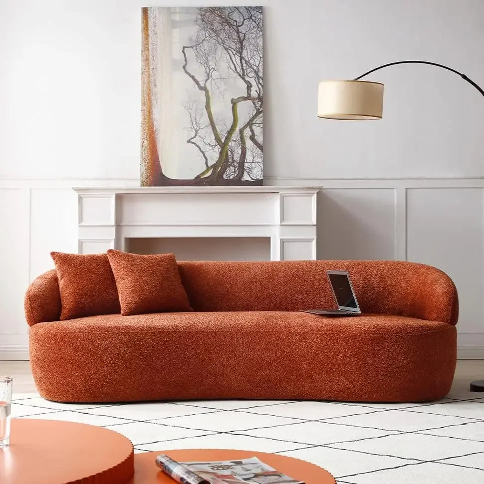 Modern Boucle Curved Sofa Couch 3 Seater Comfy Cloud Upholstered 3 Seat Leisure Cushion Sectional Sofa for Home Living Room