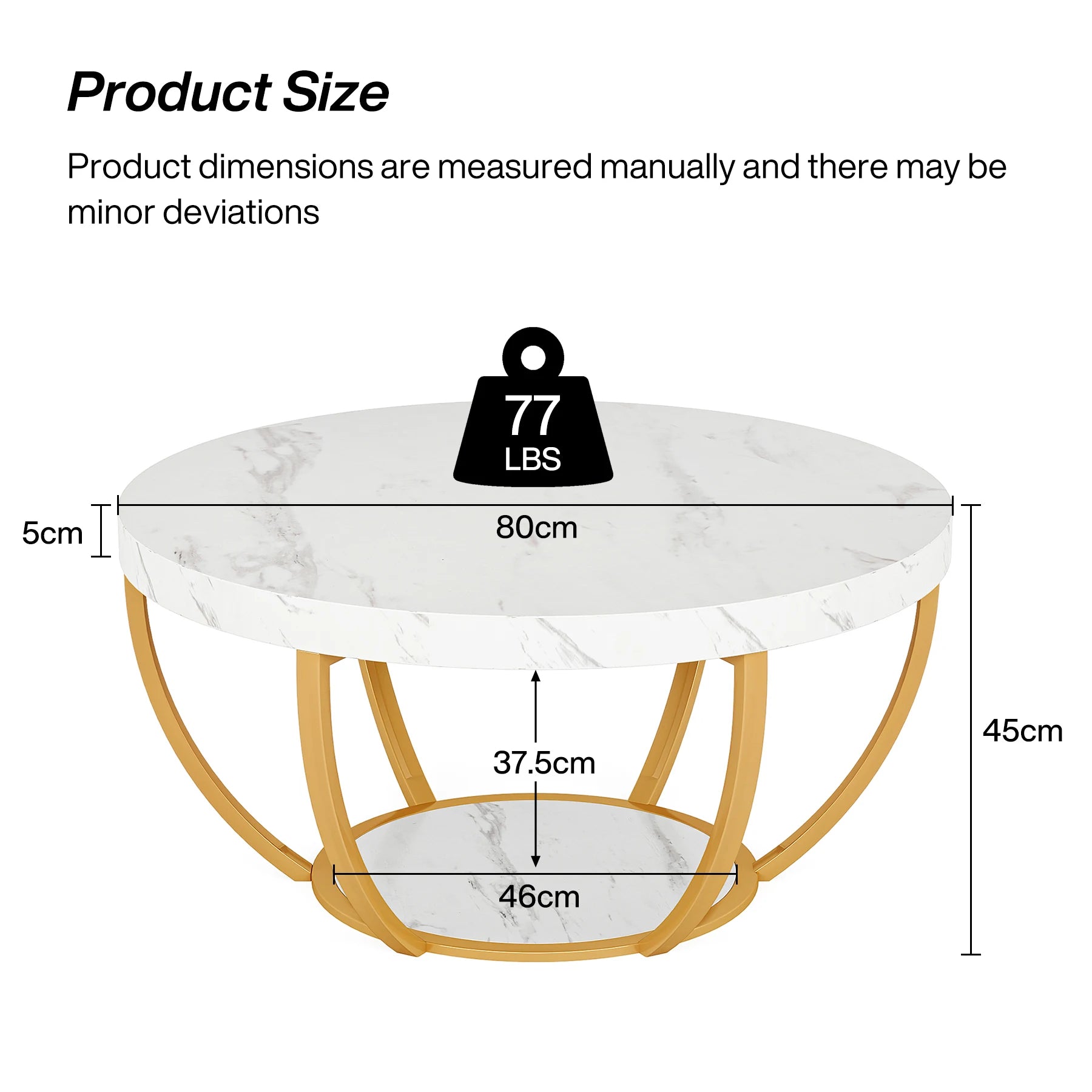 31.7” Round Industrial Coffee Table – 2-Tier Circle Table with Storage Shelves