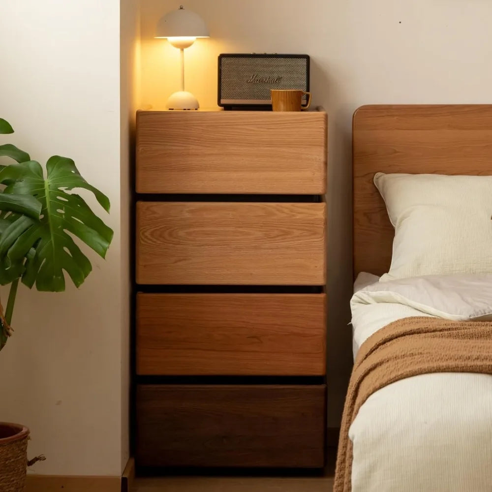 Mid Century Modern Walnut Nightstand with Drawer, Compact Wooden Side Table for Bedroom