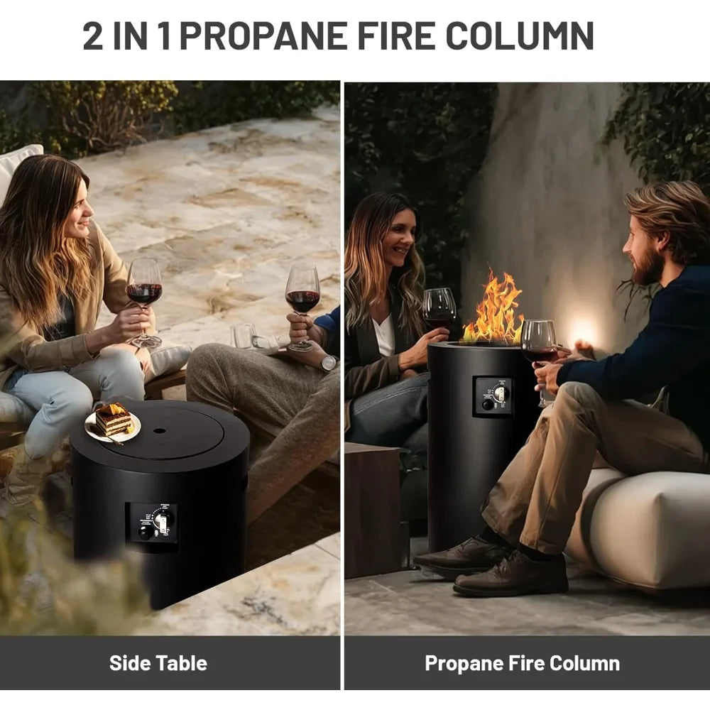 Propane Fire Pit Outside, Gas Fire Pit Round, 50,000 BTU Fire Column for Outside Patio, Garden, Backyard