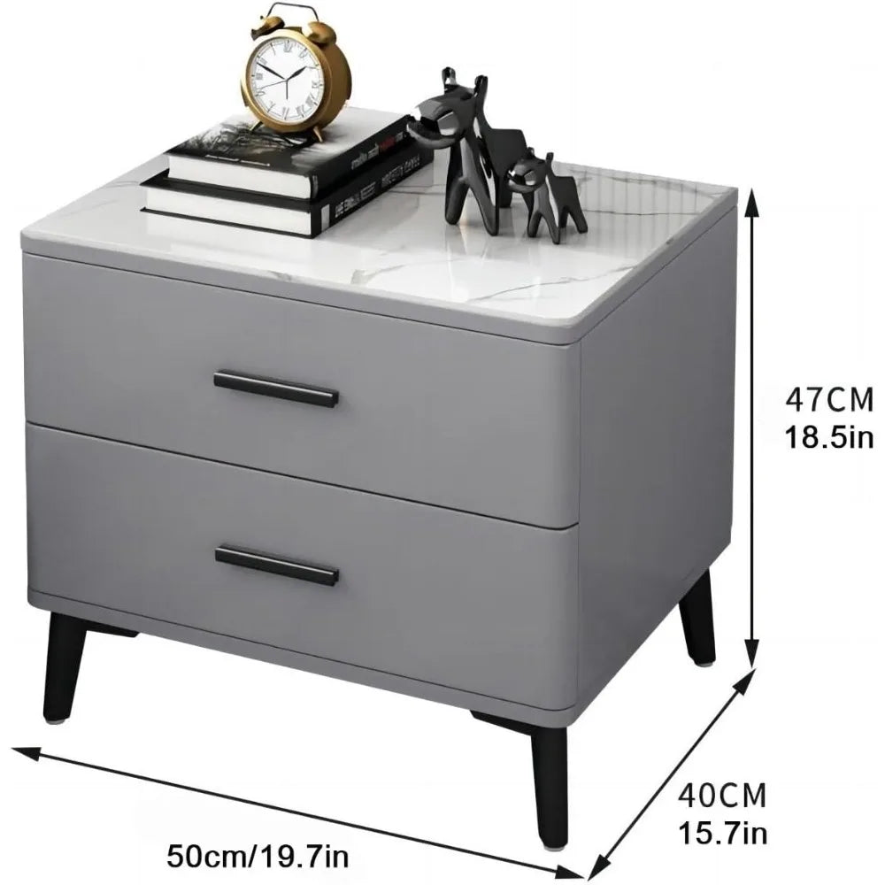 Khaki Two-Drawer Modern Nightstand: Storage End Table for Bedroom and Living Room