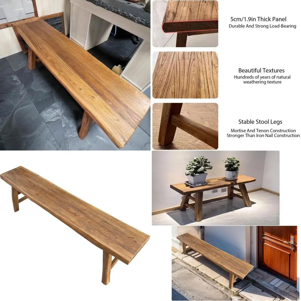 Vintage Wooden Narrow Bench – 62.9″ Rustic Shoe Storage Bench