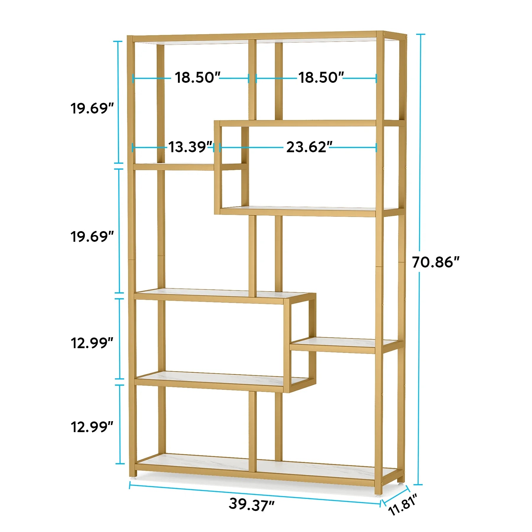 Tribesigns Gold 8-Open Shelf Étagère Bookcase with Faux Marble – Modern Display Bookshelf