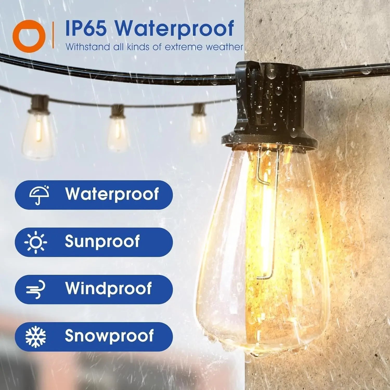 150FT LED Outdoor String Lights Waterproof Patio Lights Shatterproof ST38 Replaceable Bulbs Dimmable Outside Hanging Lights