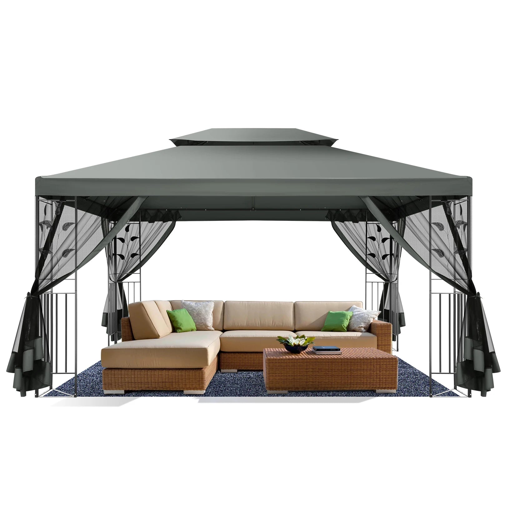 10x13 Outdoor Gazebo on Clearance with Mosquito Netting and Ventilated Double Flat Roof,All Weather for Patio,Backyard,Garden