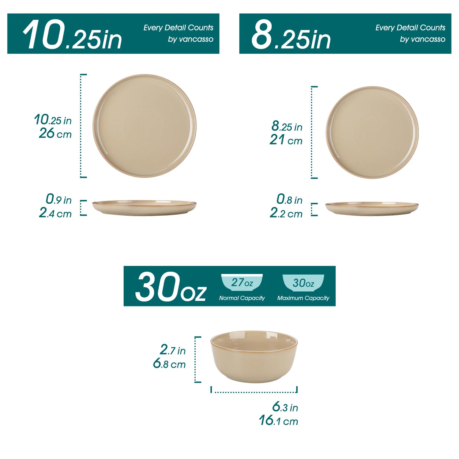 vancasso 12/16/18/24 Piece Light-Brow Reactive Glaze Stoneware Plates Set Dinnerware Sets with 4/6 pcs Dinner Plate/Dessert/Bowl